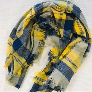 New! Super soft Blue and Yellow Plaid Knit Shawl